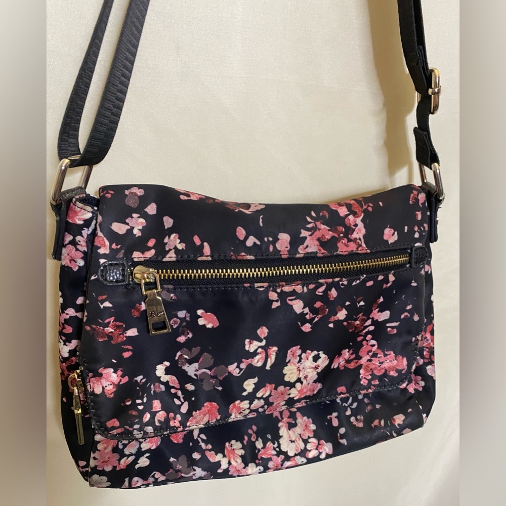 Bass Black and Floral Shoulder Bag/ Crossbody